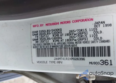 1999 Mitsubishi Montero Sport Ltd z USA, uszkodzony, nr VIN JA4MT41R2XP026396